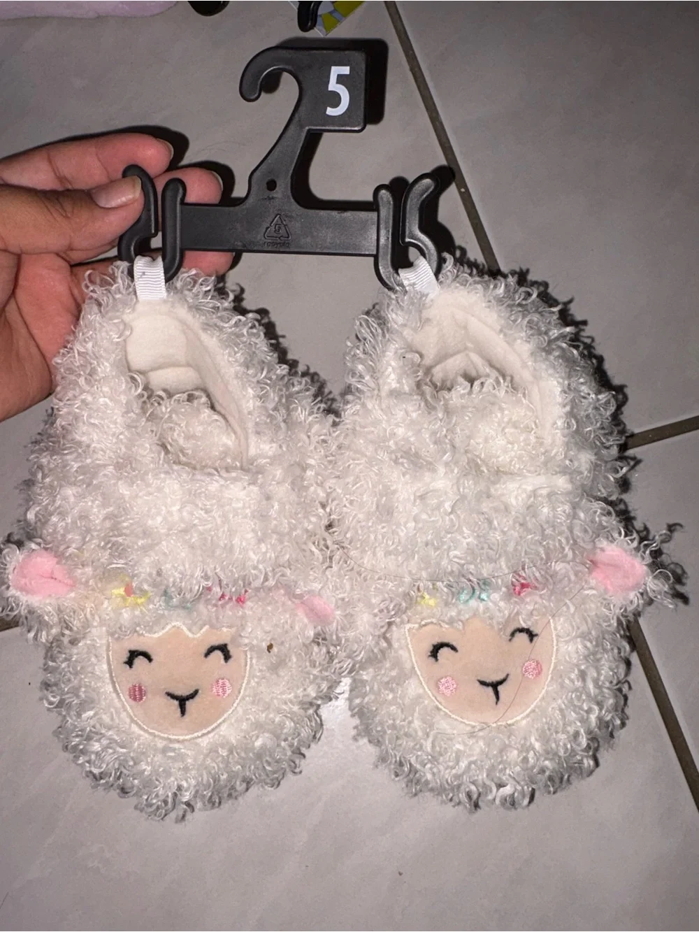 wonder nation White Lamb Plush Kids Slippers with Pastel Accents